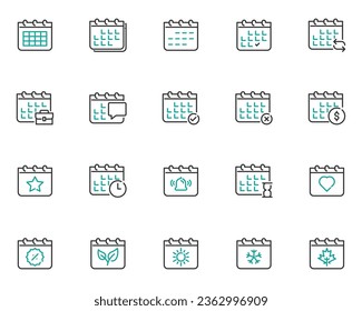 set of calendar icons, event, time, schedule