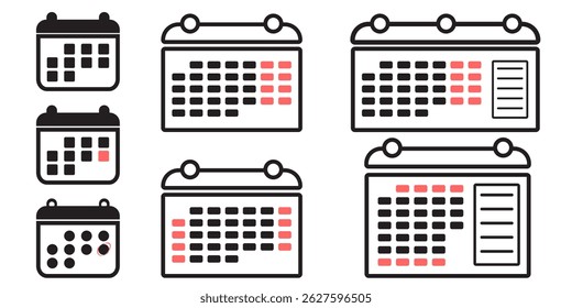 Set of Calendar Icons in Flat Minimalist Style