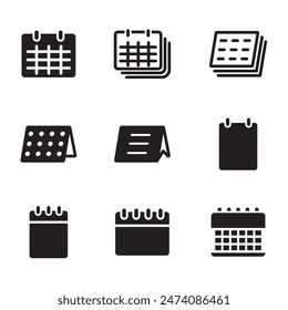 Set of calendar icons isolated on white background. Schedule and date icon