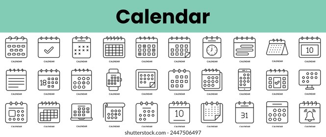Set of calendar icons. Linear style icon bundle. Vector Illustration