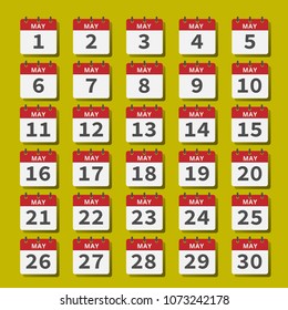 Set calendar icons in may set on color background 