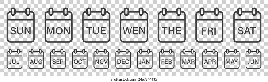 Set of calendar icons on a white background