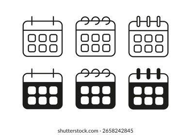 Calendario negro con conjunto de iconos.