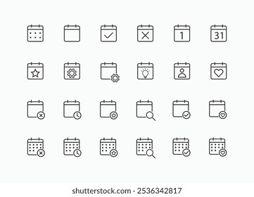 Conjunto de ícones do calendário. ícone da Web do planejador do calendário estilo da linha de coleta. 