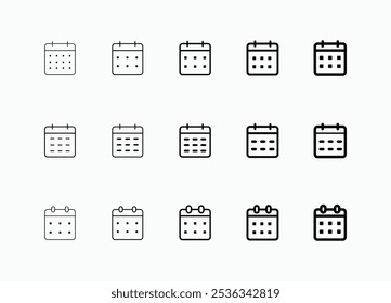 Conjunto de iconos de calendario. estilo de línea de colección de iconos de Web de calendario planificador. 