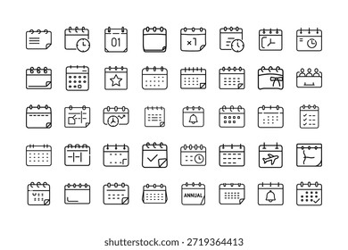 Set of calendar icons representing dates, events, schedules, appointments, meetings, planning, deadlines, reminders, holidays, tasks, notes