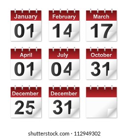 A set of calendar icons representing most major US holidays.