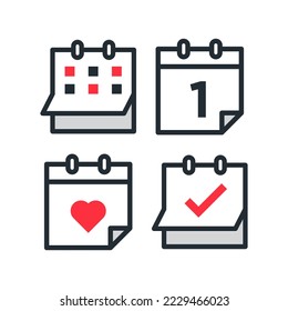 Set of calendar icons simple outline drawing vector