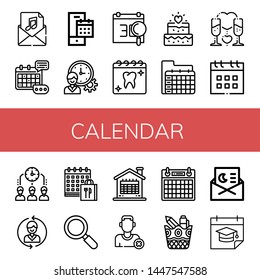 Set of calendar icons such as Invitation, Event, Calendar, Time management, Appointment, Wedding, Romantic, Contact us, Active, Remove friend, Stationery , calendar
