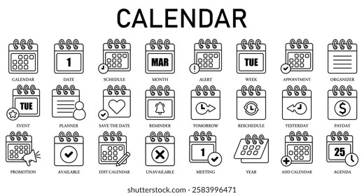 Set of Calendar Icons or symbols Vector fully editable file