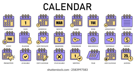 Set of Calendar Icons or symbols Vector fully editable file