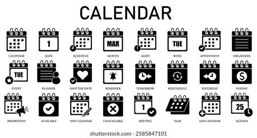 Set of Calendar Icons or symbols Vector fully editable file