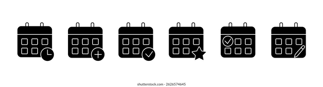 Set of calendar icons. Task planning, time management, reminders of events and important dates.
Vector illustration.