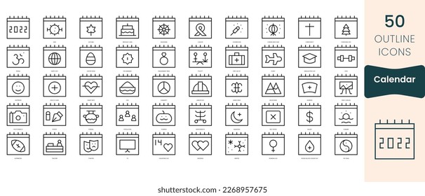 Set of calendar icons. Thin linear style icons Pack. Vector Illustration