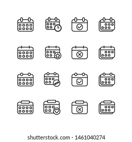 Set of calendar line icon design, black outline vector icons, isolated against the white background, agenda date mark vector illustration.