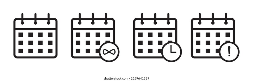 Set of Calendar Line Icons. Contain Icons as Date, Event, Agenda, Planner. Editable Stroke.