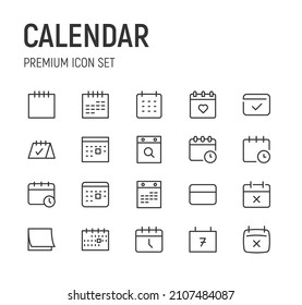 Set of calendar line icons. Premium pack of signs in trendy style. Pixel perfect objects for UI, apps and web. 