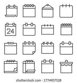 Set von Kalender im modernen, dünnen Stil. Hochwertige schwarze Rahmenmonatssymbole für Webdesign und mobile Apps. Einfache Kalender-Piktogramme auf weißem Hintergrund.