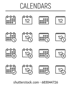 Set of calendar in modern thin line style. High quality black outline month symbols for web site design and mobile apps. Simple calendar pictograms on a white background.