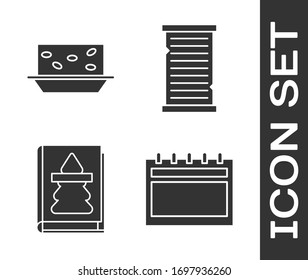 Set Calendar, Nougat with nuts, Christmas book and Christmas wish list template icon. Vector