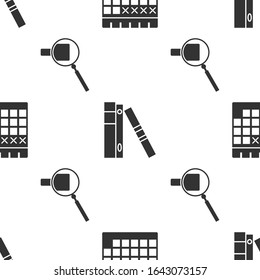 Set Calendar, Office folders with papers and documents and Magnifying glass on seamless pattern. Vector