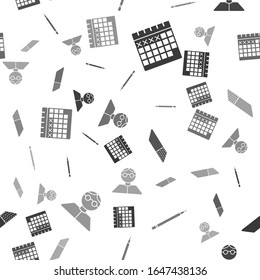 Set Calendar, Pencil with eraser, Eraser or rubber and Student on seamless pattern. Vector