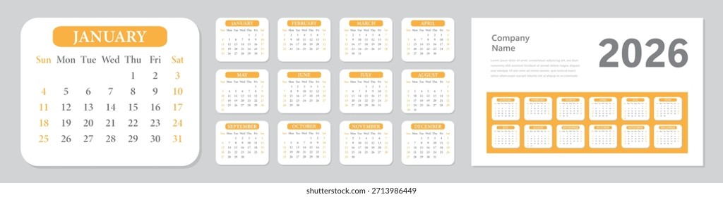 Conjunto de Plantillas Calendar Planner 2026 y la semana comienza el lunes.