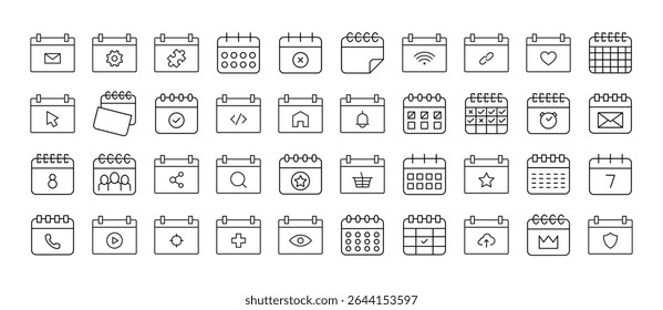 Set of Calendar Related Line Icons. Outline Signs for Graphic and Web Design, Apps, Adverts, Various Cards 