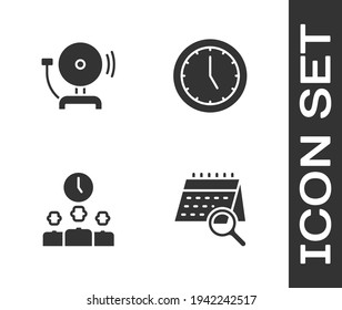 Set Calendar search, Ringing alarm bell, Time Management and Clock icon. Vector