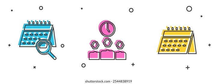 Establezca la búsqueda del calendario, la gestión del tiempo y el icono. Vector