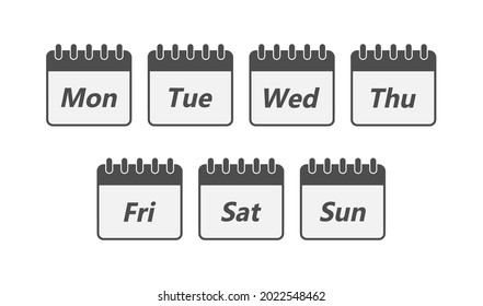 set of calendar sheets with the name of the day of the week. Vector for websites, applications and creative design. Simple style
