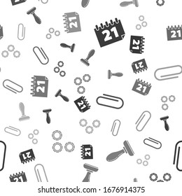 Set Calendar, Stamp, Paper clip and Gear on seamless pattern. Vector