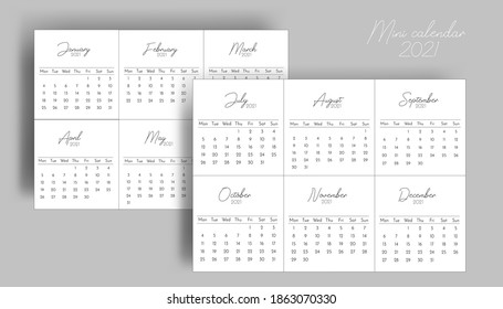 Set of calendar template. 6 month on a4 page. Minimalist calendar design