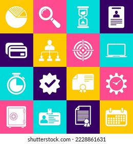 Indique el icono Calendario, Administración de horas, Laptop, Viejo Horario, Marketing de referencia y Tarjeta de crédito. Vector