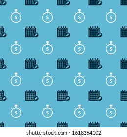 Set Calendar and Time is money on seamless pattern. Vector