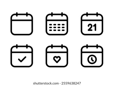 set of Calendar vector, icon, silhouette. Desktop calendar isolated on white background.