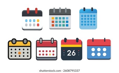 Set of Calendar Vector Icons for Date, Time, and Schedule Management