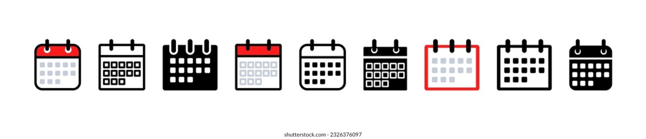 Set of calendar vector icons. Plan on day, month, week. Upcoming task or event. Reminder or schedule.