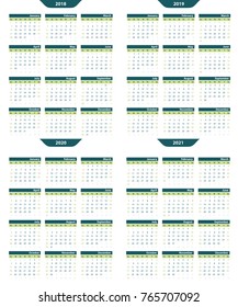 Set of calendar vector template 2018-2020 on a white background