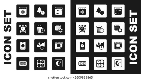 Set Calendar, Waste of time, Alarm clock, winter, settings,  and app mobile icon. Vector