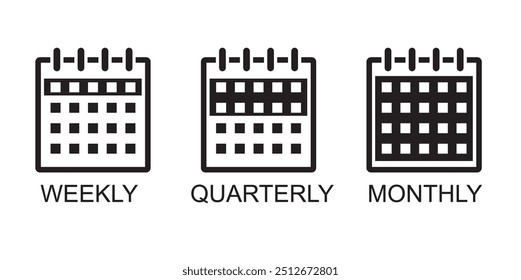 	
set of calendar. Weekly, Quarterly, Monthly. Time management. calendar icon. set of calendar symbols. Meeting deadline. Appointment schedule - stock vector