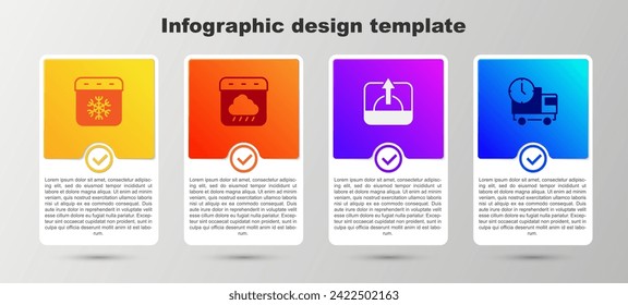 Set Calendar winter, autumn, Sunrise and Delivery truck and time. Business infographic template. Vector