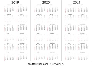 Calendar 2020 2021 2022 2023 2024 Stock Vector (Royalty Free) 1650888583