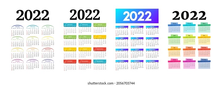 Set of calendars for 2022 isolated on a white background. Sunday to Monday, business template. Vector illustration