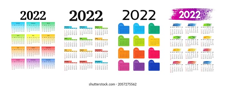 Set of calendars for 2022 isolated on a white background. Sunday to Monday, business template. Vector illustration