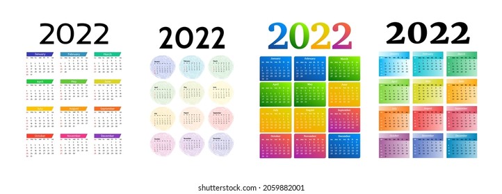Set of calendars for 2022 isolated on a white background. Sunday to Monday, business template. Vector illustration