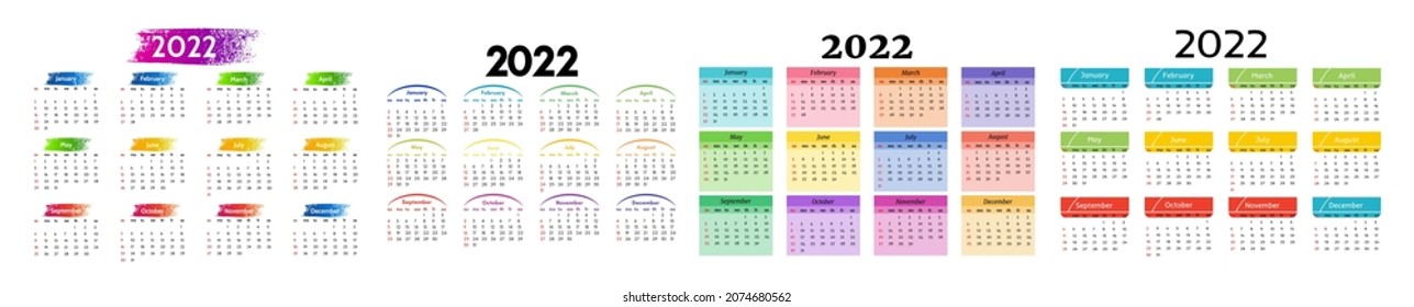 Conjunto de calendarios para 2022 aislados en un fondo blanco. De domingo a lunes, plantilla de negocios. Ilustración del vector