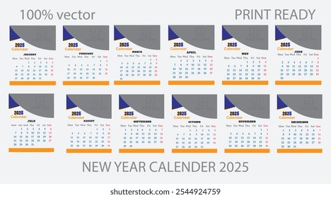 Set of calendars for 2025 isolated on a white background