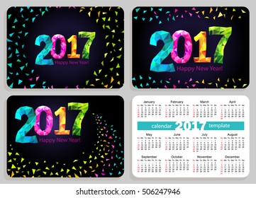 Set of calendars with black cover. Sunday start calendar. Pocket calendar. Calendar 2017. Vector.