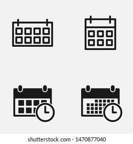 Set of calendars black and white vector icon.